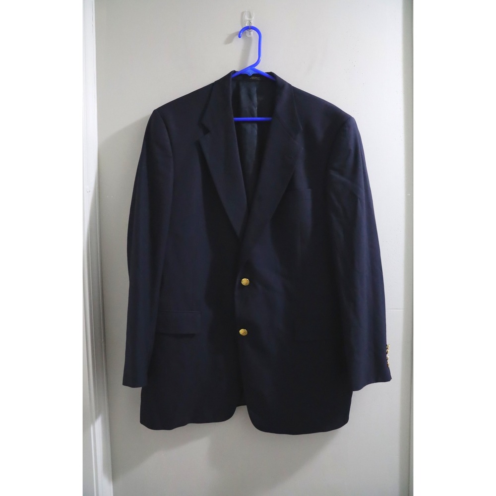 Hart Schaffner Marx Navy Wool Blend Blazer Gold Buttons Size 43R‎